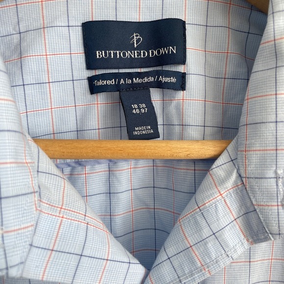 Buttoned Down Tailored Blue Orange Checkered Button Down Dress Shirt Size XXL - Picture 5 of 7